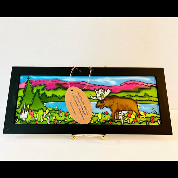 Art Studio Company Framed Glass Moose by The Lake - Picture 2 of 9